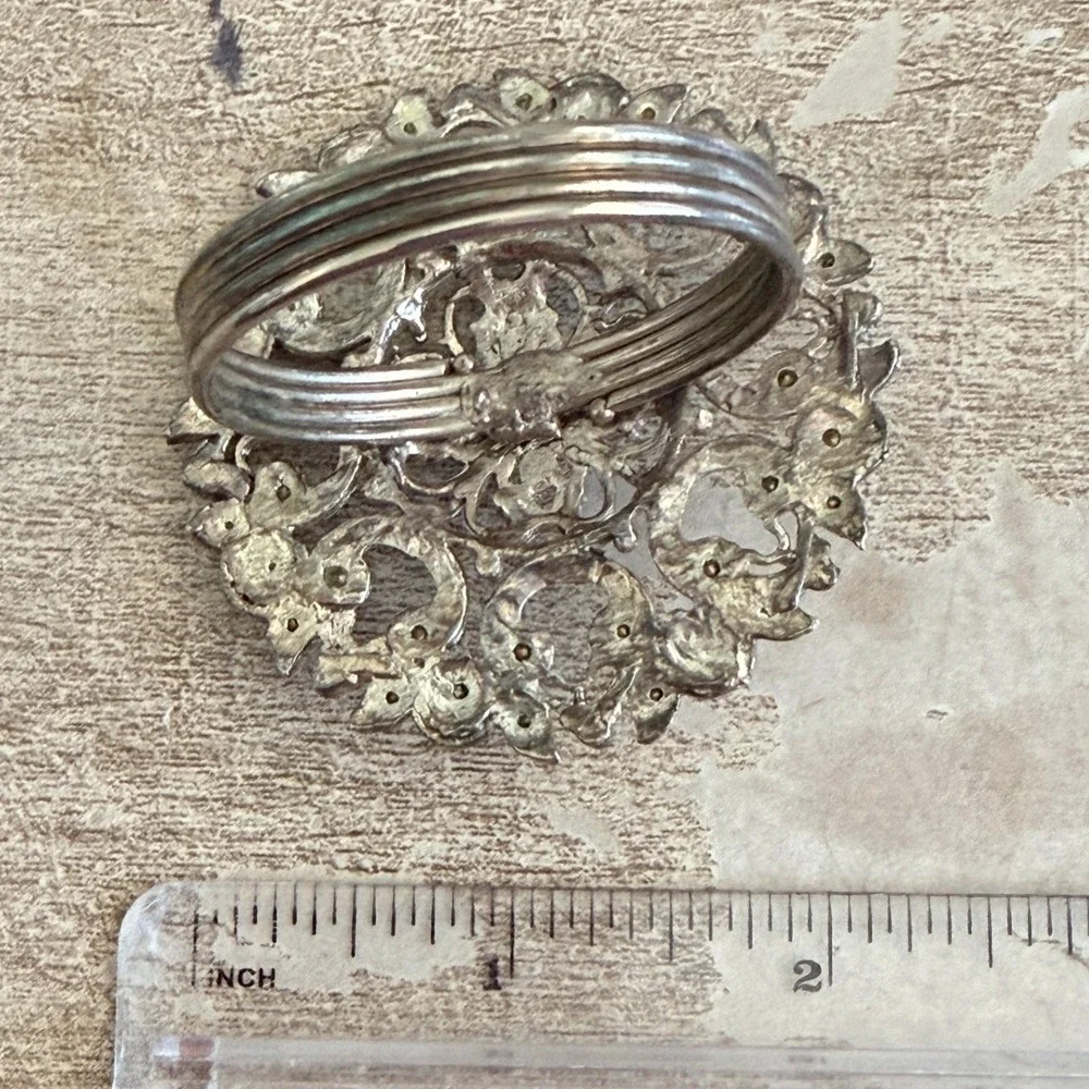 Vintage Filigree Rhinestone Napkin Rings Set of 2 Silver Tone Round Table Decor